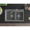 Mexen Tomas granite sink 2-bowl with Duero kitchen tap, grey - 6516-71-671600-71