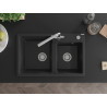 Mexen Tomas Granitspüle 2-kammerig mit Küchenarmatur Duero, schwarz/silber metallic - 6516-73-671600-00