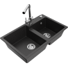 Mexen Tomas granitische dubbele gootsteen met keukenkraan Duero, zwart/zilver metallic - 6516-73-671600-00