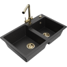 Mexen Tomas Granitspüle 2-Becken mit Küchenarmatur Duero, schwarz/silber-metallic - 6516-73-671600-50
