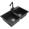 Mexen Tomas Granite Kitchen Sink 2-Bowl with Duero Kitchen Tap, Black/Silver Metallic - 6516-73-671600-70