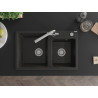 Mexen Tomas fregadero de granito de 2 compartimentos con grifo de cocina Duero, negro metálico/dorado - 6516-75-671600-00