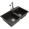Mexen Tomas 2-compartment granite sink with Duero kitchen faucet, black/gold metallic - 6516-75-671600-00
