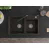 Mexen Tomas granite kitchen sink double bowl with Duero kitchen faucet, black/gold metallic - 6516-75-671600-70