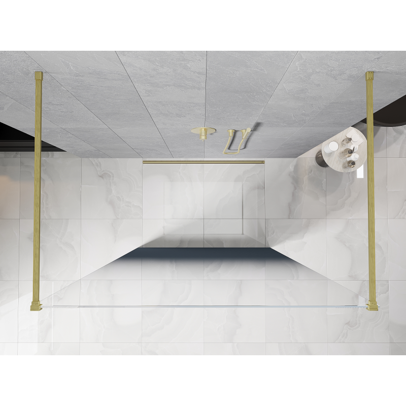 Mexen Kioto ścianka prysznicowa wolnostojąca 100 x 200 cm, ombre niebieska 8 mm, złota szczotkowana - 800-100-002-55-46