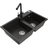 Mexen Tomas fregadero de granito de 2 compartimentos con grifo de cocina Duero, negro/dorado metálico - 6516-75-671600-70