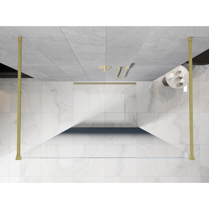 Mexen Kioto ścianka prysznicowa wolnostojąca 140 x 200 cm, ombre niebieska 8 mm, złota szczotkowana - 800-140-002-55-46
