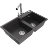 Mexen Tomas 2-bowl granite sink with Duero kitchen tap, black speckled - 6516-76-671600-00
