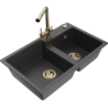 Mexen Tomas granite double-bowl sink with Duero kitchen tap, speckled black - 6516-76-671600-50