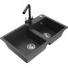 Mexen Tomas granite double-bowl sink with Duero kitchen tap, black speckled - 6516-76-671600-70