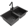 Mexen Tomas granite sink 2-bowl with Duero kitchen tap, black speckled - 6516-76-671600-70-B