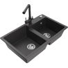 Mexen Tomas granite sink 2-bowl with Duero kitchen tap, black speckled - 6516-76-671600-76