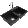 Mexen Tomas granite kitchen sink double-bowl with Duero kitchen tap, black - 6516-77-671600-00