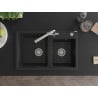 Mexen Tomas granite kitchen sink double-bowl with Duero kitchen tap, black - 6516-77-671600-00
