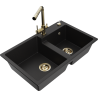 Mexen Tomas granite sink 2-bowl with Duero kitchen tap, black - 6516-77-671600-50