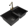 Mexen Tomas granite double-bowl kitchen sink with Duero faucet, black - 6516-77-671600-50-B