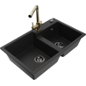 Mexen Tomas granite double-bowl sink with Duero kitchen tap, black - 6516-77-671600-50-B