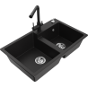 Mexen Tomas fregadero de granito de 2 compartimentos con grifo de cocina Duero, negro - 6516-77-671600-70