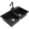 Mexen Tomas granite kitchen sink 2-chamber with Duero kitchen faucet, black - 6516-77-671600-70