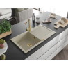 Mexen Leo granieten spoelbak 1-komors met afdruiprek en keukenkraan Duero, beige - 6501-69-671600-50