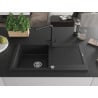 Mexen Leo 1-bowl granite sink with drainer and Duero kitchen tap, black/silver metallic - 6501-73-671600-70
