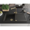 Mexen Leo lavello in granito a 1 vasca con sgocciolatoio e miscelatore cucina Duero, nero/oro metallizzato - 6501-75-671600-50