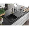 Mexen Leo fregadero de granito de 1 cubeta con escurridor y grifo de cocina Duero, negro/metálico oro - 6501-75-671600-50-B