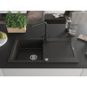 Mexen Leo granitische gootsteen met 1 spoelbak, afdruiprek en keukenkraan Duero, zwart/goud metallic - 6501-75-671600-70