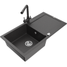 Mexen Leo 1-bowl granite sink with drainer and Duero kitchen tap, black speckled - 6501-76-671600-76