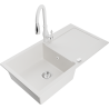 Mexen Leo granite kitchen sink 1-bowl with drainer and Savita kitchen tap, white - 6501-20-672601-20
