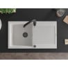 Mexen Leo granite kitchen sink 1-bowl with drainer and Savita kitchen faucet, white - 6501-20-672601-70