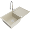 Mexen Leo 1-kamer spoelbak van graniet met afdruiprek en keukenkraan Savita, beige - 6501-69-672601-00