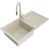 Mexen Leo granite sink 1-bowl with drainer and Savita kitchen tap, beige - 6501-69-672601-69