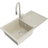 Mexen Leo Granitspüle 1-beckig mit Abtropffläche und Küchenarmatur Savita, beige - 6501-69-672601-69
