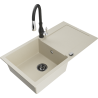 Mexen Leo granite sink 1-bowl with drainer and Savita kitchen faucet, beige - 6501-69-672601-70
