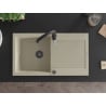 Mexen Leo granite sink 1-bowl with drainer and Savita kitchen faucet, beige - 6501-69-672601-70