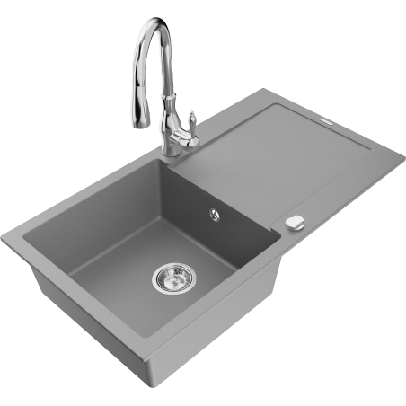 Mexen Leo lavello in granito a 1 vasca con scolapiatti e rubinetto cucina Savita, grigio - 6501-71-672601-00