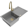 Mexen Leo fregadero de granito de 1 cubeta con escurridor y grifo de cocina Savita, gris - 6501-71-672601-50