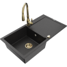 Mexen Leo granite sink 1-bowl with drainer and Savita kitchen tap, black/silver metallic - 6501-73-672601-50