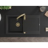 Mexen Leo fregadero de granito de 1 seno con escurridor y grifo de cocina Savita, negro/plata metálico - 6501-73-672601-50