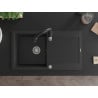 Mexen Leo Granitspüle 1-Becken mit Abtropffläche und Küchenarmatur Savita, schwarz/silber metallic - 6501-73-672601-70