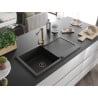 Mexen Leo égouttoir en granit 1 bac avec égouttoir et robinet de cuisine Duero, noir - 6501-77-671600-50-B