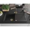 Mexen Leo fregadero de granito de 1 compartimento con escurridor y grifo de cocina Duero, negro - 6501-77-671600-50