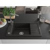 Mexen Elias granite single-bowl sink with drainer and Duero kitchen faucet, black/gold metallic - 6511-75-671600-00