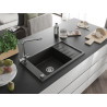 Mexen Elias granitische gootsteen met 1 bak, afdruiprek en keukenmengkraan Duero, zwart/goud metallic - 6511-75-671600-00