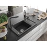 Mexen Elias 1-bowl Granite Sink with Drainer and Duero Kitchen Tap, Speckled Black - 6511-76-671600-76