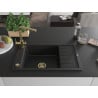 Mexen Elias Granitspüle 1-Becken mit Abtropffläche und Küchenarmatur Duero, schwarz - 6511-77-671600-50