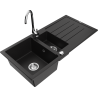 Mexen Andres granite sink 1.5-bowl with drainer and Telma kitchen tap, black - 6515-77-670200-00