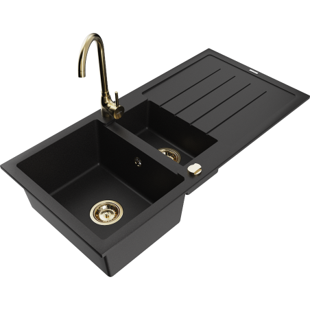 Mexen Andres granit diskbänk 1,5-kammare med avrinning och köksblandare Telma, svart - 6515-77-670200-50