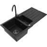 Mexen Andres granitno pomivalno korito 1,5-prekatno s odcejalnikom in kuhinjsko baterijo Telma, črno - 6515-77-670200-70-B